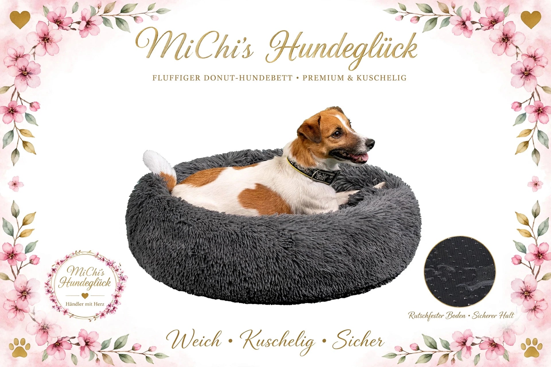 Donut Hundebett Flauschig Dunkelgrau - Weich, Rutschfest & Kuschelig
