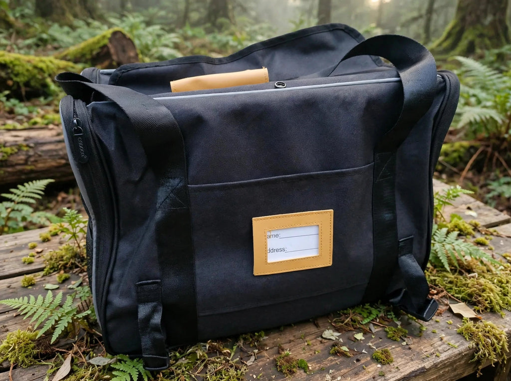 Cadoca Hundetragetasche Größe S – Schultertasche für kleine Hunde bis 6kg – Schwarz mit Mesh-Fenstern & Namensschild