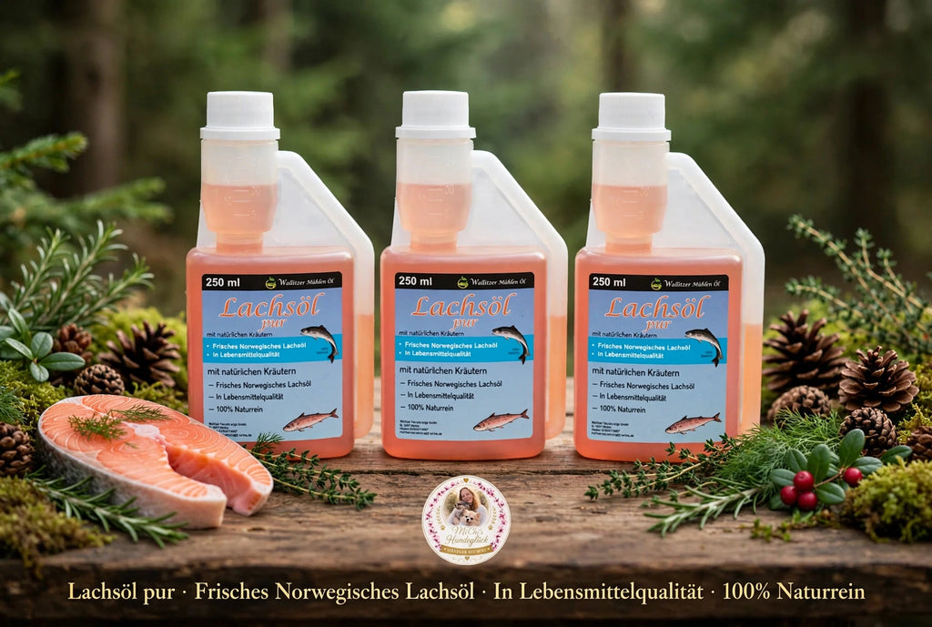 Lachsöl pur 250ml für Hunde - Frisches Norwegisches Lachsöl in Lebensmittelqualität