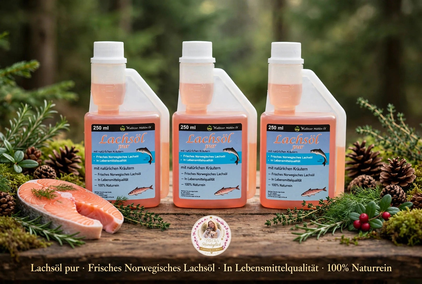 Lachsöl pur 250ml für Hunde - Frisches Norwegisches Lachsöl in Lebensmittelqualität