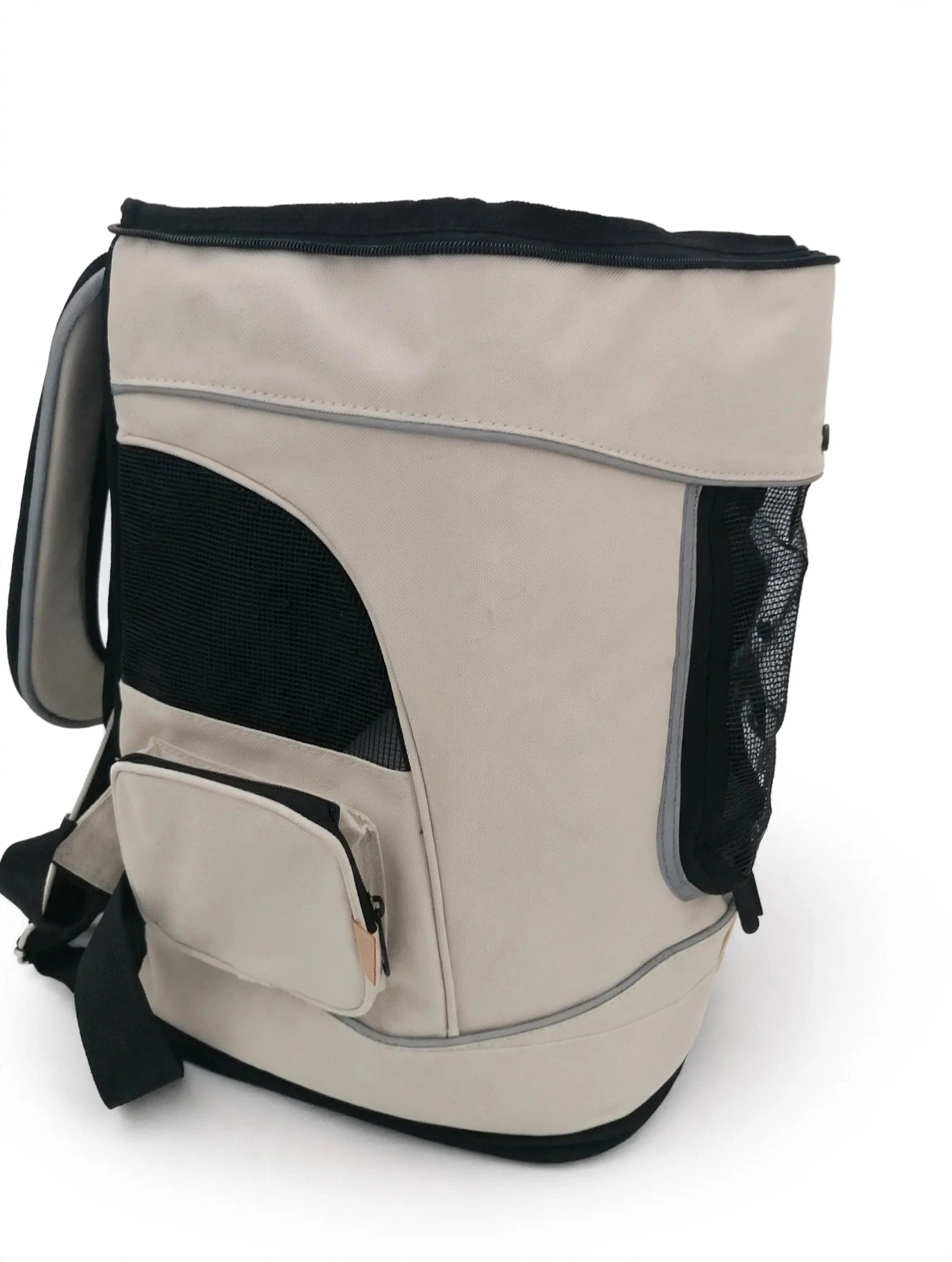 Cadoca Hunderucksack Größe S in Taupe – Hunderucksack für kleine Hunde bis 5kg – Atmungsaktiv & Faltbar mit Mesh-Fenstern