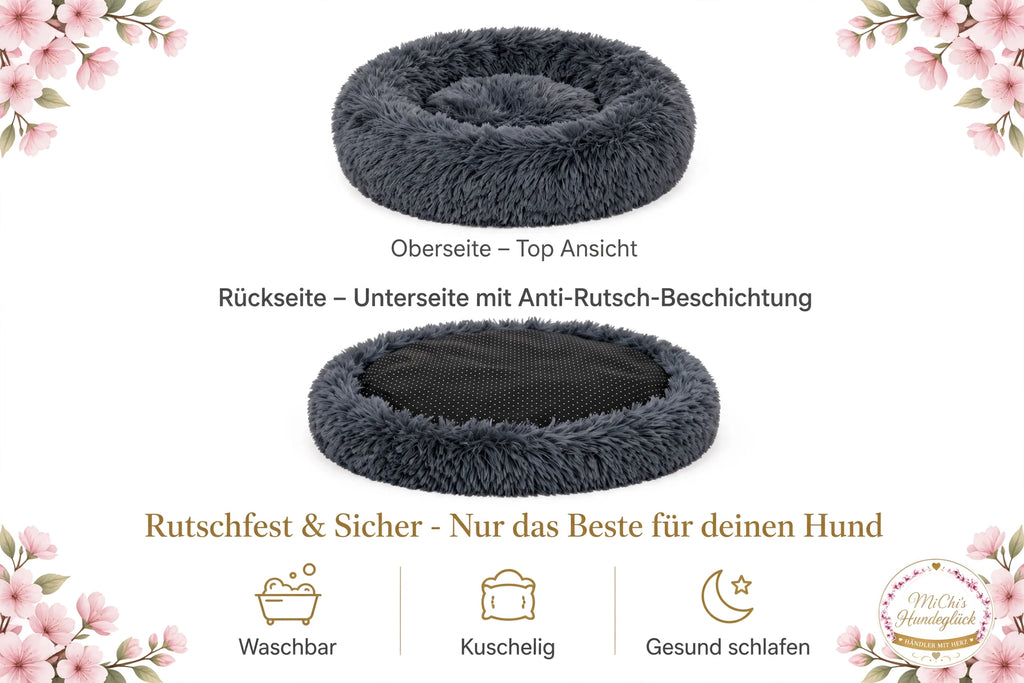 Donut Hundebett Flauschig Dunkelgrau - Weich, Rutschfest & Kuschelig