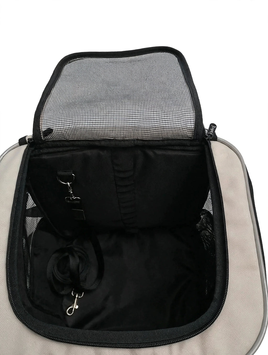 Cadoca Hunderucksack Größe S in Taupe – Hunderucksack für kleine Hunde bis 5kg – Atmungsaktiv & Faltbar mit Mesh-Fenstern