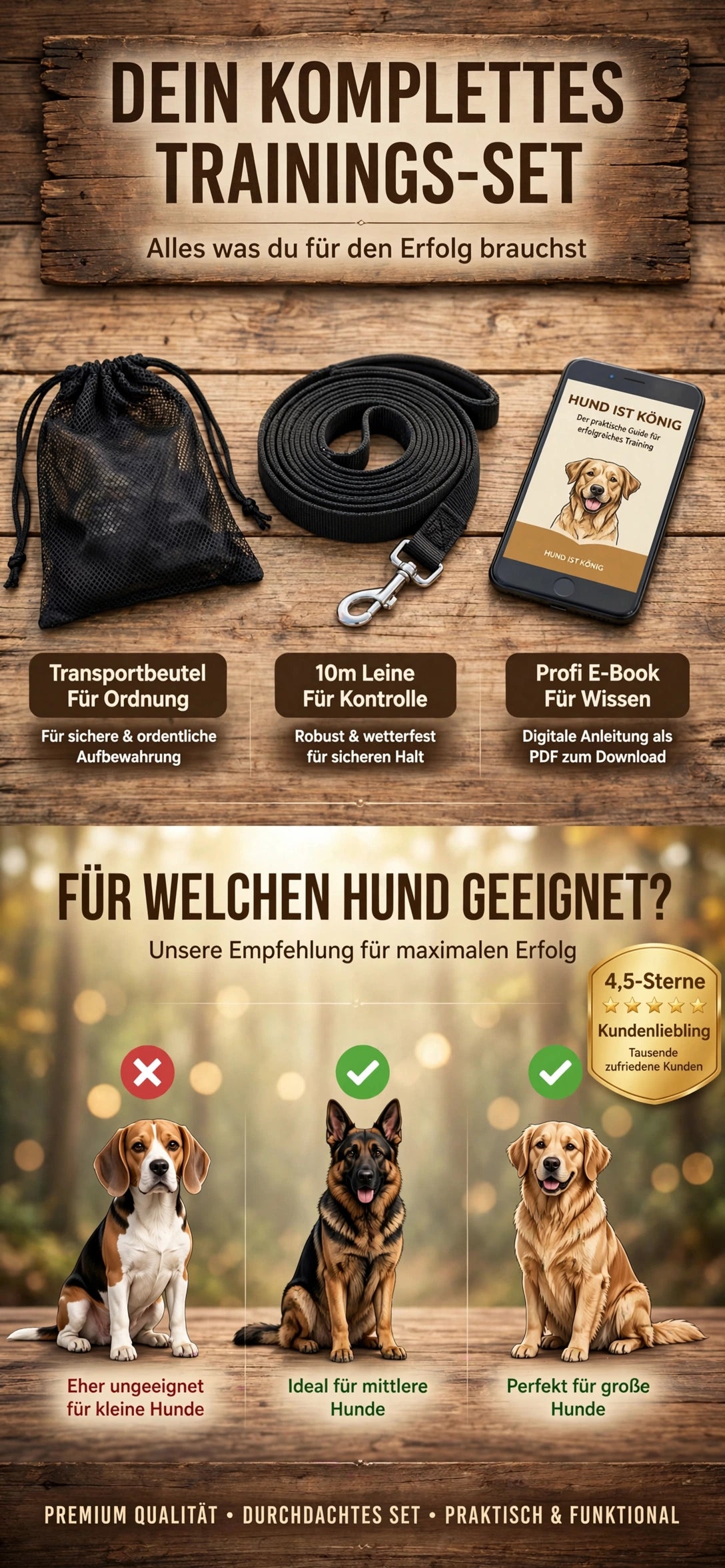 Schleppleine 10m für Hunde - Gepolsterte Trainingsleine wasserabweisend & reißfest mit Stahl-Karabiner | Inkl. Beutel + E-Book | Für mittlere & große Hunde
