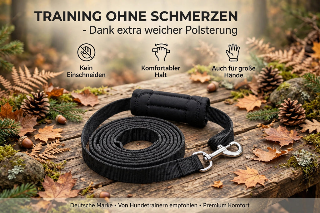Schleppleine 10m für Hunde - Gepolsterte Trainingsleine wasserabweisend & reißfest mit Stahl-Karabiner | Inkl. Beutel + E-Book | Für mittlere & große Hunde
