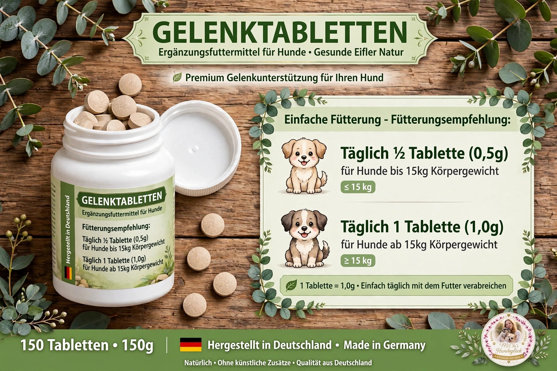 Gelenktabletten für Hunde - Mit Grünlippmuschel, MSM & Teufelskralle - 150 Tabletten